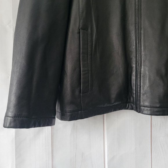 Dockers Men’s XXL Classic 100% Genuine Black Leather Zip Front Collar Jacket EUC - Picture 2 of 11